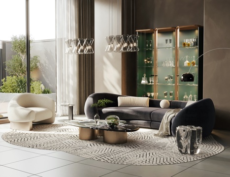 现代轻奢客厅 轻奢沙发茶几 别墅客厅3d模型