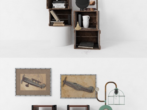  新中式墙柜 边柜 玄关柜 柜子 挂画 摆件 陈设品 装饰3d模型 