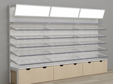  零食店透明盒子斜灯箱货架3d模型 