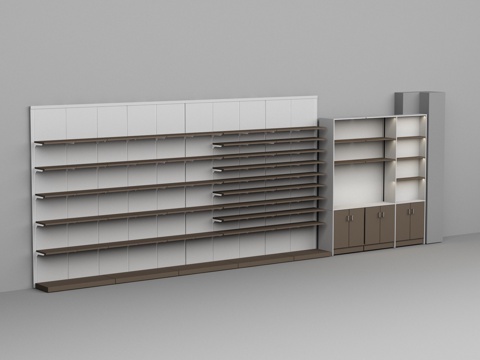  超市便利店靠墙货架3d模型 