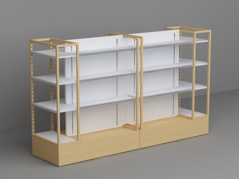  超市便利店钢木结构货架3d模型 