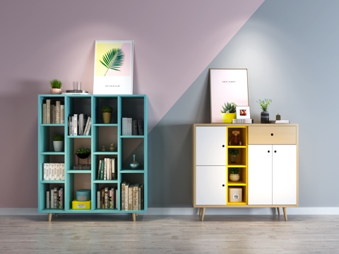  现代北欧风格书柜组合3d模型 