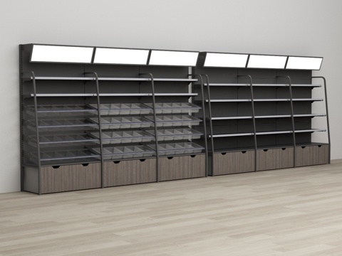  零食店靠墙透明散称盒子货架3d模型 