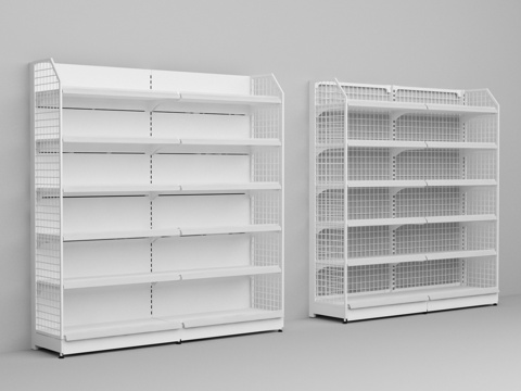  超市便利店白色网格铁货架3d模型 