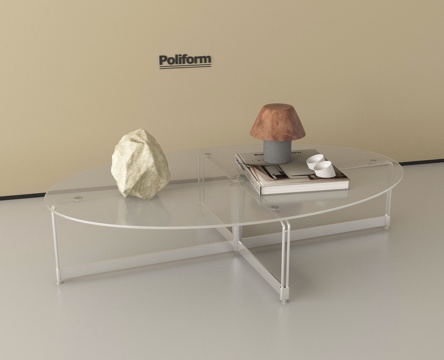  现代茶几 玻璃茶几 椭圆形茶几 摆件 台灯3d模型 