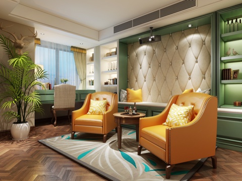  简欧休息室 沙发 茶几 酒柜3d模型 