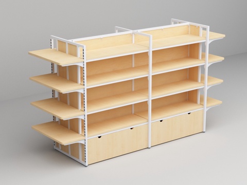  超市便利店带底柜钢木结构木层板中岛货架3d模型 