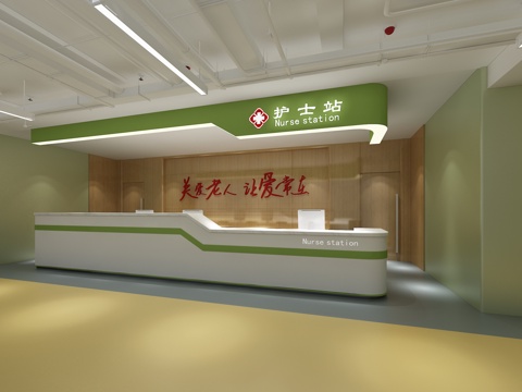  工业风医院过道护士站3d模型 