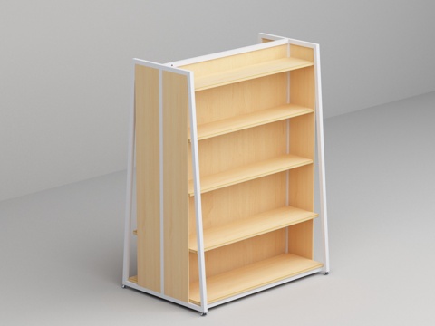  超市便利店钢木梯形货架3d模型 