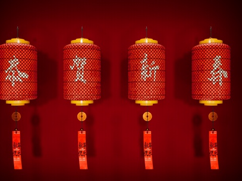  中式新年灯笼 花灯 节庆灯 装饰灯 红灯笼 节日灯彩su模型 