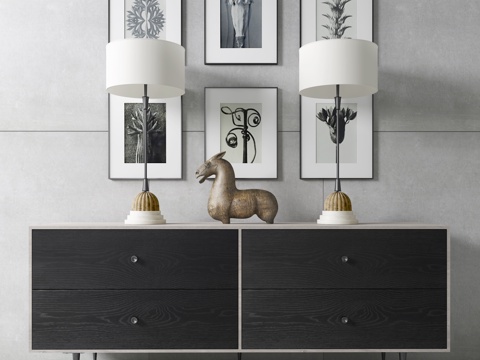  现代极简玄关柜  雕塑 台灯 挂画3d模型 