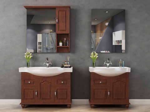  欧式简约实木浴室柜组合3d模型 