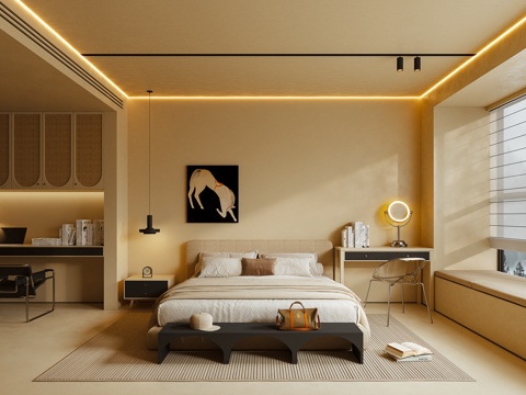 卧室 双人床 梳妆台 摆件3d模型