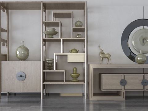  新中式玄关柜3d模型 