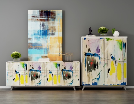  东南亚玄关柜 电视柜 挂画3d模型 