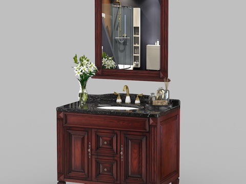  美式实木浴室柜组合3d模型 