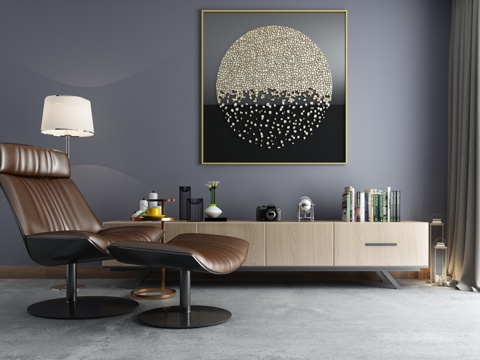  新中式电视柜挂画组合3d模型 