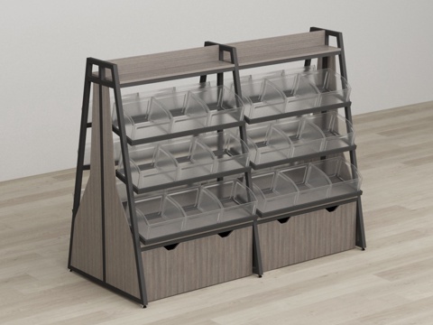  梯形散称零食透明盒子中岛货架3d模型 
