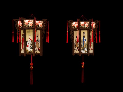  中式宫灯 八角灯笼 彩色灯笼 古典灯笼 装饰吊灯su模型 