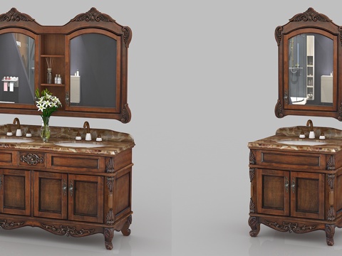  美式古典雕花浴室柜组合3d模型 