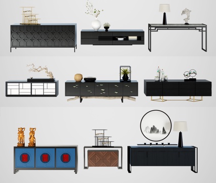  新中式案几 装饰柜 玄关柜 边柜 电视柜组合3d模型 