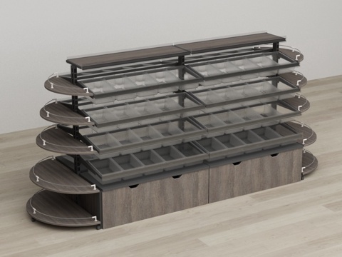  梯形弧形端架散称零食店中岛货架3d模型 