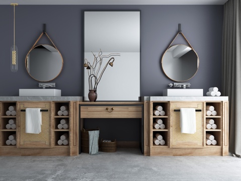  新中式浴室柜台盆柜组合3d模型 