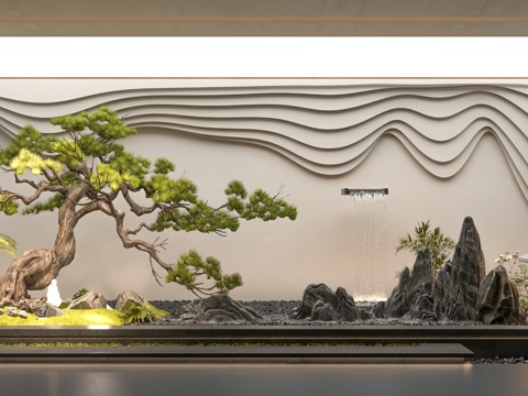  现代跌水景墙 景观墙 入口景墙3d模型 