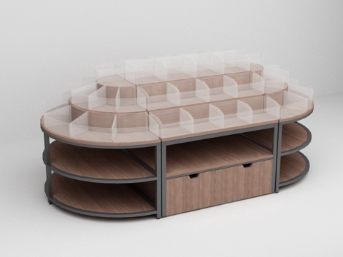  超市椭圆钢木多层散称零食透明盒子流水台展台货架3d模型 