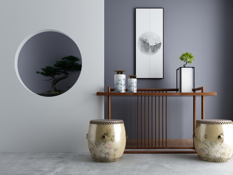  新中式端景柜3d模型 