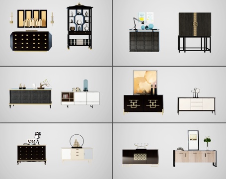  新中式玄关柜 装饰柜 边柜 电视柜组合3d模型 