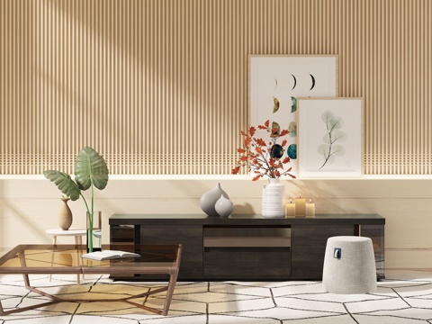  后现代电视柜 茶几 圆几 脚踏 花瓶3d模型 