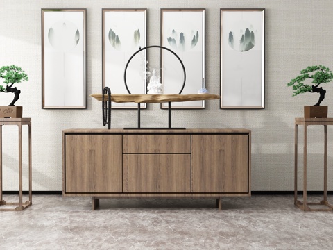  新中式边柜 玄关柜 绿植3d模型 