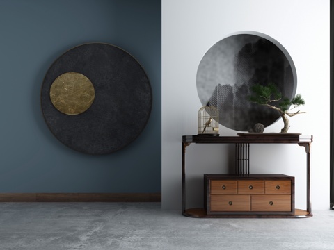  新中式端景柜3d模型 