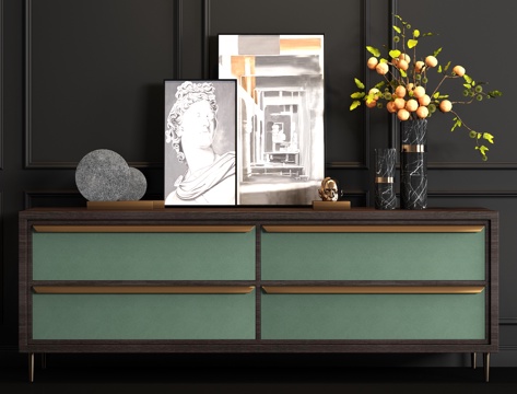  新中式金属皮革端景柜饰品组合3d模型 