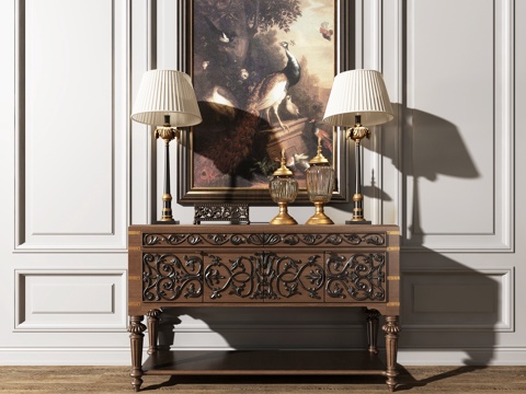  欧式装饰柜 欧式玄关柜 欧式台灯 欧式挂画 欧式护墙板3d模型 