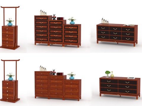  新中式玄关柜斗柜组合3d模型 
