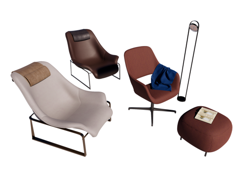  现代 躺椅 休闲椅 皮椅 布椅su模型 