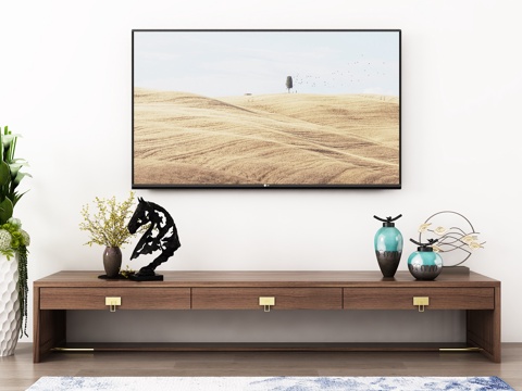  新中式电视柜 茶几 饰品模型3d模型 