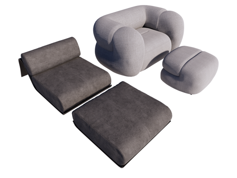  现代 躺椅 休闲椅 皮椅 布椅su模型 