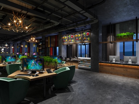  现代网咖 网吧 电竞 娱乐场所3d模型 