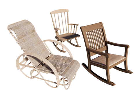  现代 中古 侘寂 躺椅 摇椅 休闲椅 木椅su模型 