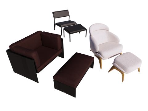  现代 奶油 躺椅 休闲椅 木椅 皮椅 布椅su模型 