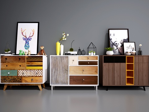  现代边柜摆件组合3d模型 