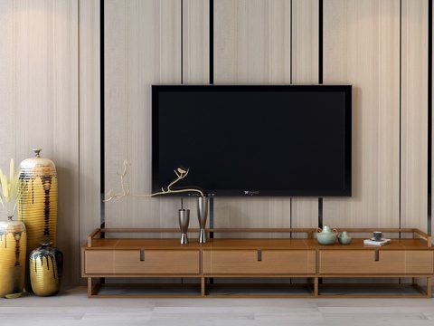  北欧电视柜 电视 盆摘3d模型 