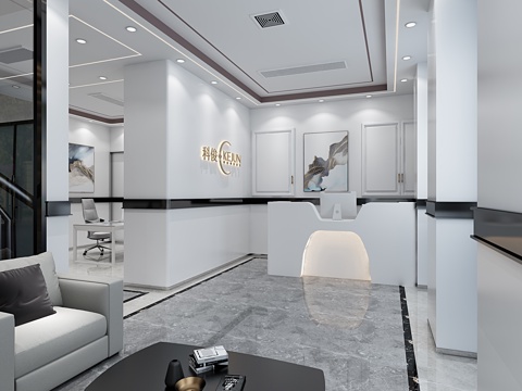  其他混搭美容院大厅 沙发 茶几 楼梯3d模型 