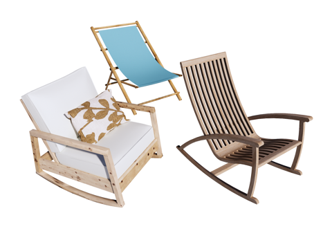  现代 中古 侘寂 摇椅 躺椅 休闲椅 木椅su模型 