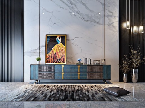  现代电视柜 装饰画 吊灯 装饰品3d模型 