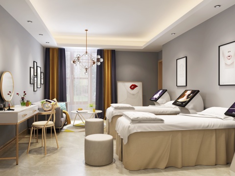  北欧美容院妆台沙发床3d模型 