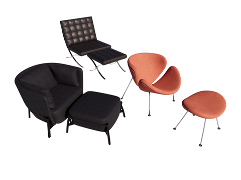  现代 躺椅 休闲椅 皮椅 布椅su模型 